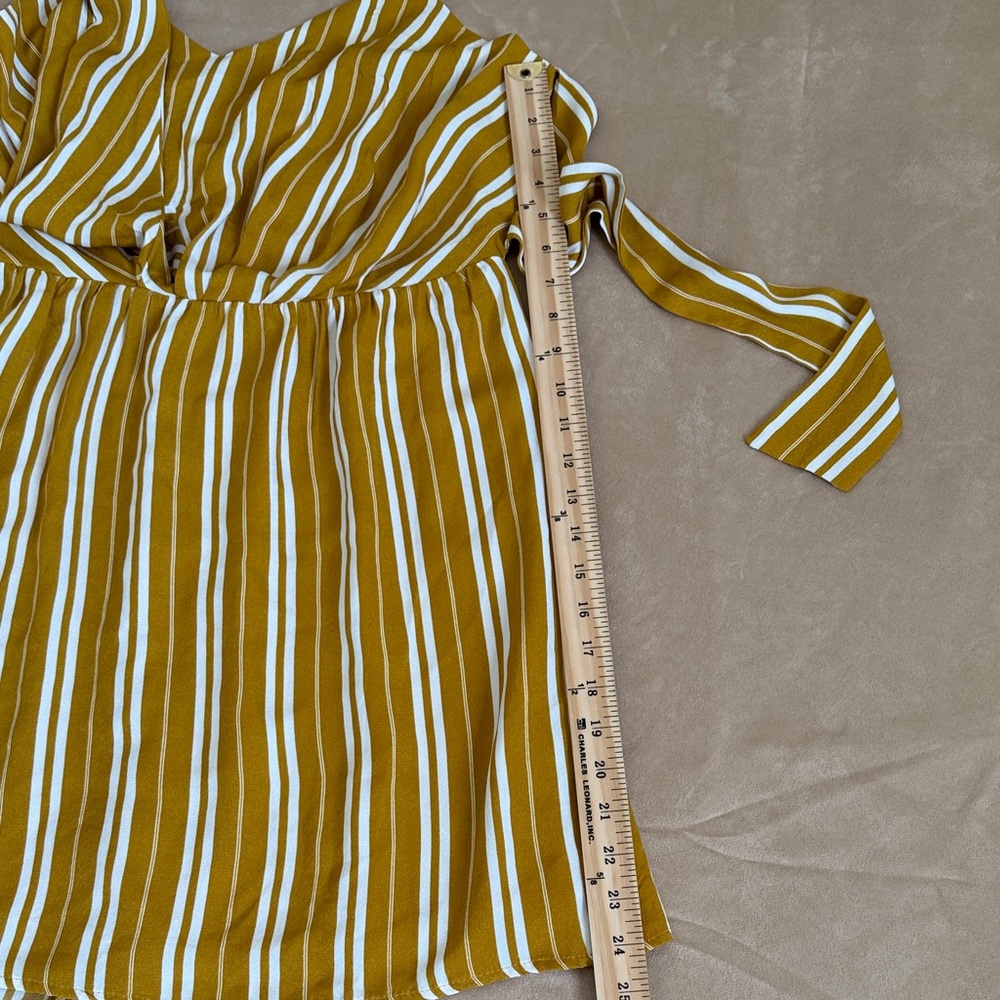 Every Striped Mustard Yellow mock Wrap Dress Size L - Picture 7 of 11